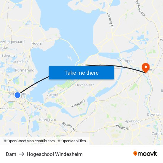 Dam to Hogeschool Windesheim map