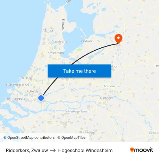 Ridderkerk, Zwaluw to Hogeschool Windesheim map