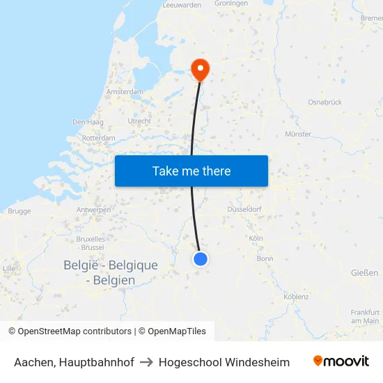 Aachen, Hauptbahnhof to Hogeschool Windesheim map