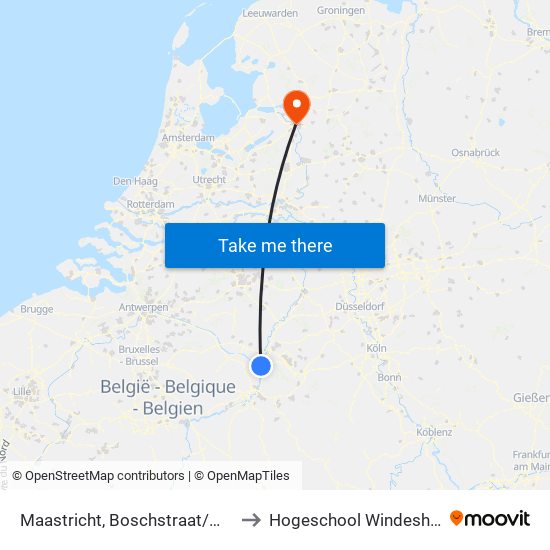 Maastricht, Boschstraat/Markt to Hogeschool Windesheim map