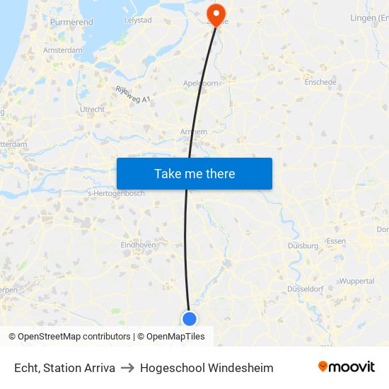 Echt, Station Arriva to Hogeschool Windesheim map