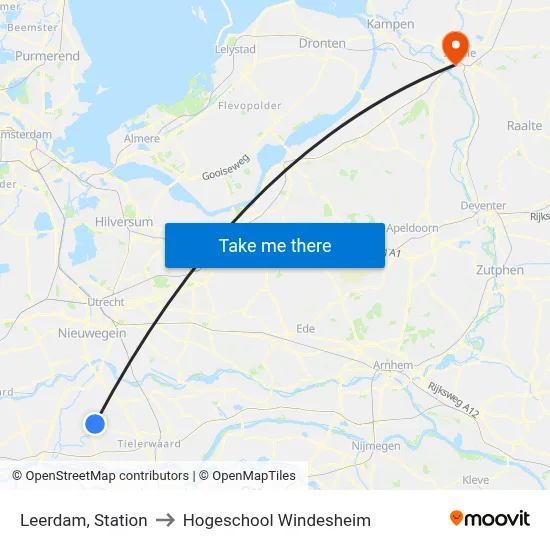 Leerdam, Station to Hogeschool Windesheim map