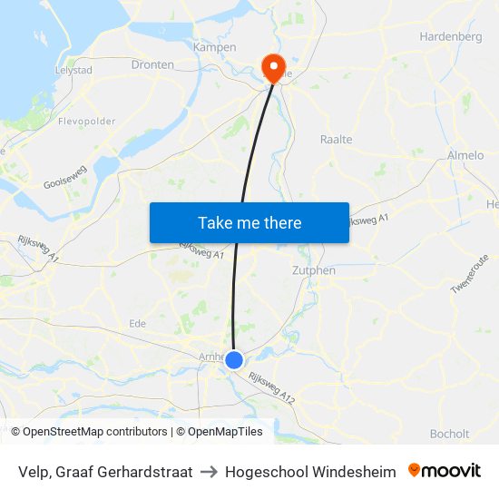 Velp, Graaf Gerhardstraat to Hogeschool Windesheim map