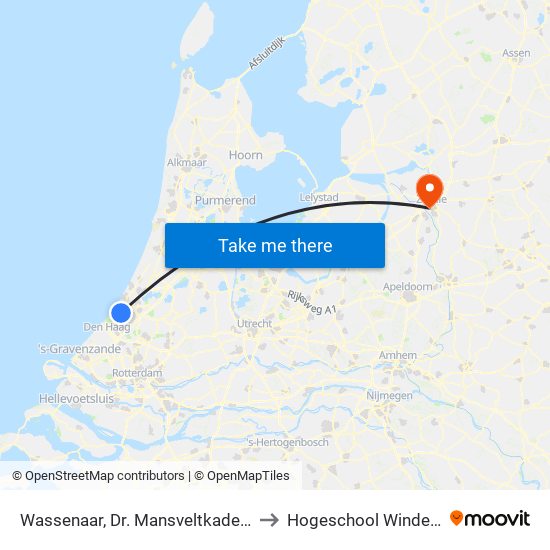 Wassenaar, Dr. Mansveltkade/Duinrell to Hogeschool Windesheim map