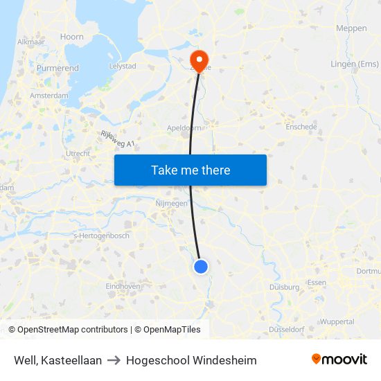 Well, Kasteellaan to Hogeschool Windesheim map