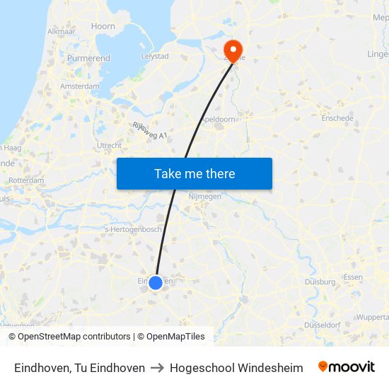 Eindhoven, Tu Eindhoven to Hogeschool Windesheim map