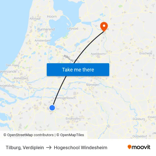 Tilburg, Verdiplein to Hogeschool Windesheim map