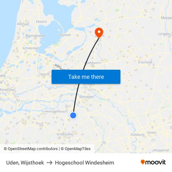 Uden, Wijsthoek to Hogeschool Windesheim map