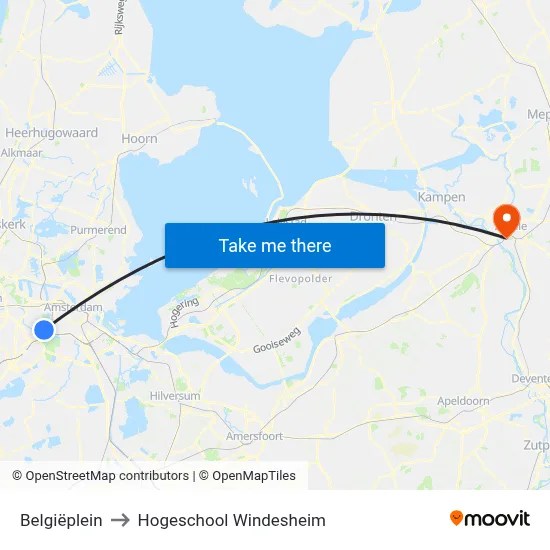 Belgiëplein to Hogeschool Windesheim map