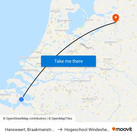 Hansweert, Braakmanstraat to Hogeschool Windesheim map