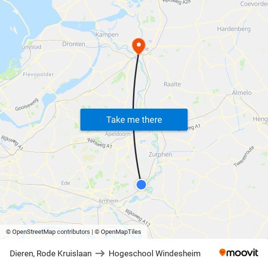 Dieren, Rode Kruislaan to Hogeschool Windesheim map