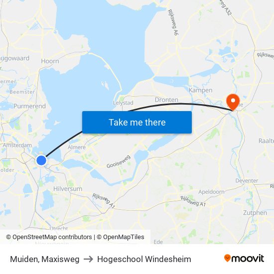 Muiden, Maxisweg to Hogeschool Windesheim map