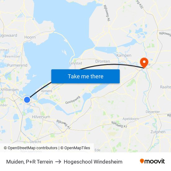 Muiden, P+R Terrein to Hogeschool Windesheim map