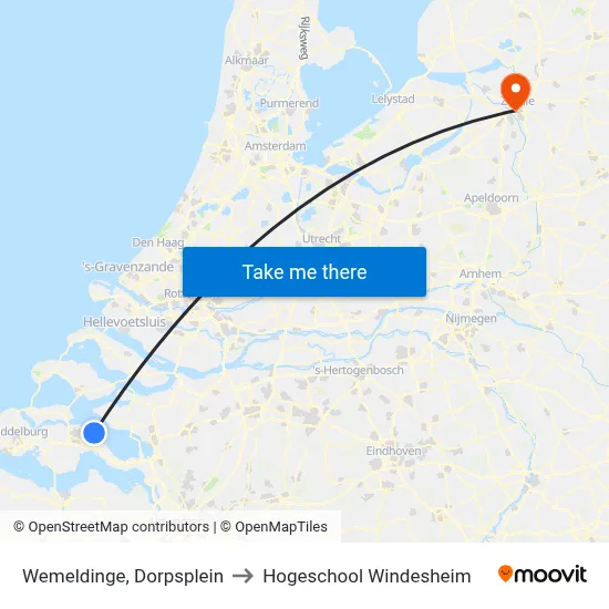 Wemeldinge, Dorpsplein to Hogeschool Windesheim map