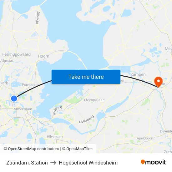 Zaandam, Station to Hogeschool Windesheim map