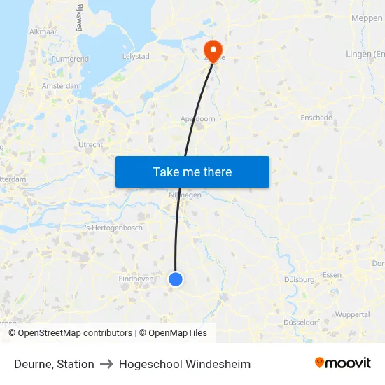 Deurne, Station to Hogeschool Windesheim map