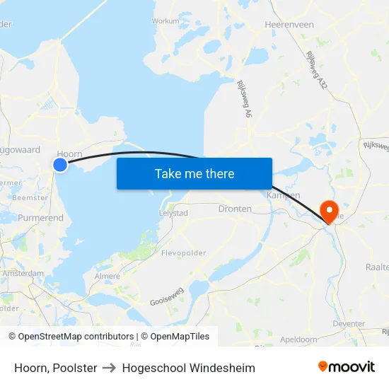 Hoorn, Poolster to Hogeschool Windesheim map