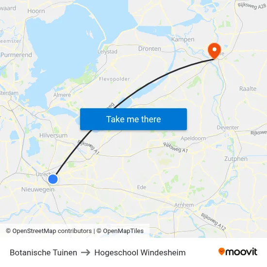 Botanische Tuinen to Hogeschool Windesheim map