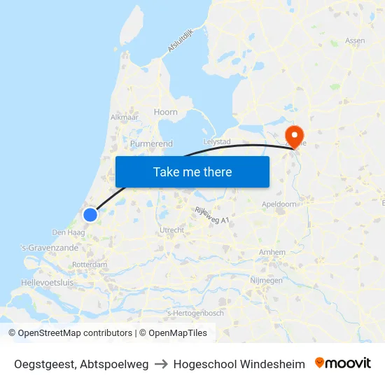 Oegstgeest, Abtspoelweg to Hogeschool Windesheim map