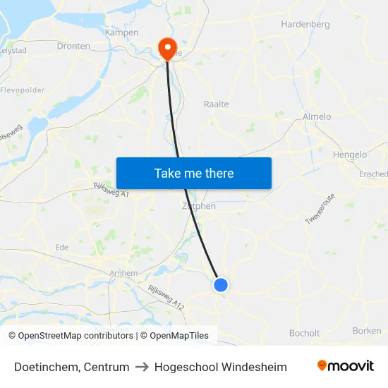 Doetinchem, Centrum to Hogeschool Windesheim map