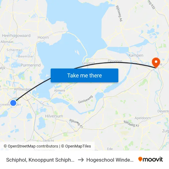 Schiphol, Knooppunt Schiphol Oost to Hogeschool Windesheim map