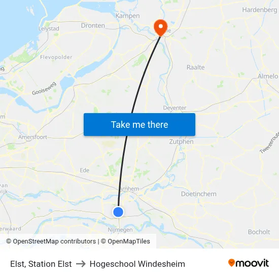 Elst, Station Elst to Hogeschool Windesheim map