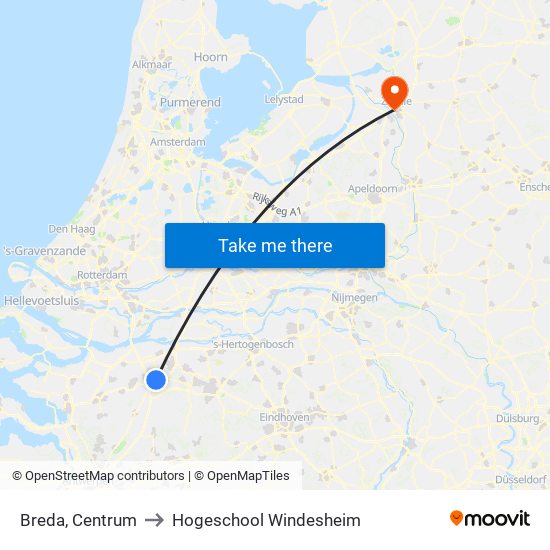 Breda, Centrum to Hogeschool Windesheim map
