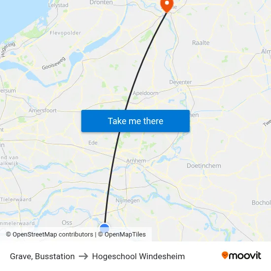 Grave, Busstation to Hogeschool Windesheim map