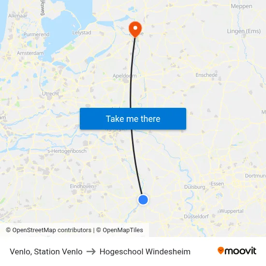Venlo, Station Venlo to Hogeschool Windesheim map