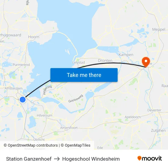 Station Ganzenhoef to Hogeschool Windesheim map