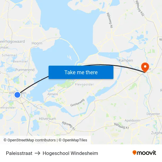 Paleisstraat to Hogeschool Windesheim map