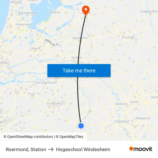 Roermond, Station to Hogeschool Windesheim map