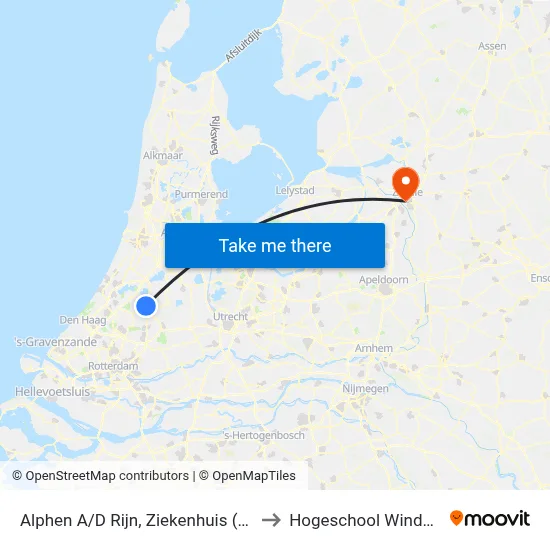 Alphen A/D Rijn, Ziekenhuis (Perron D) to Hogeschool Windesheim map