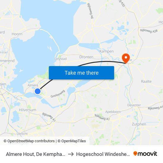 Almere Hout, De Kemphaan to Hogeschool Windesheim map