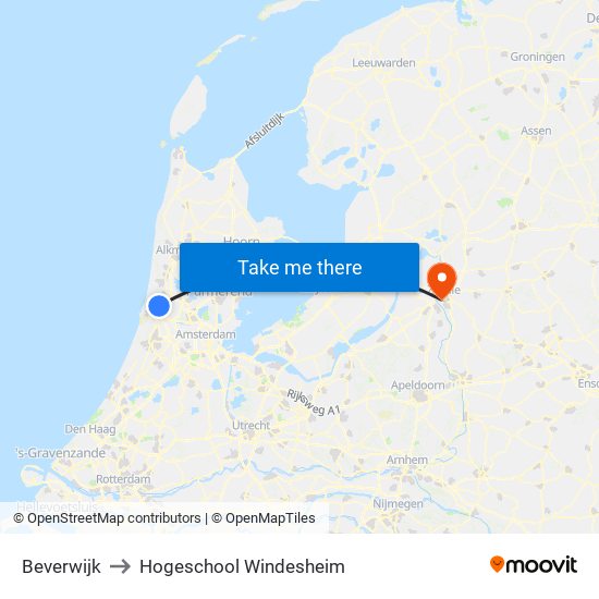 Beverwijk to Hogeschool Windesheim map