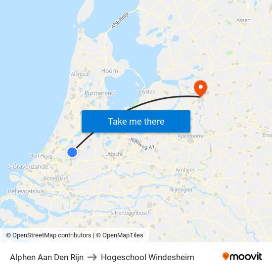 Alphen Aan Den Rijn to Hogeschool Windesheim map