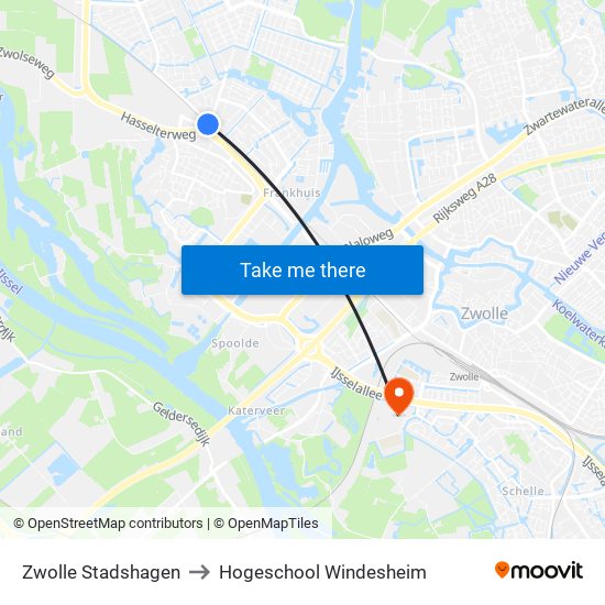 Zwolle Stadshagen to Hogeschool Windesheim map