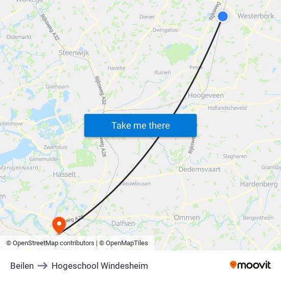 Beilen to Hogeschool Windesheim map