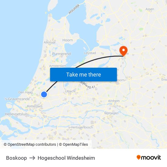 Boskoop to Hogeschool Windesheim map