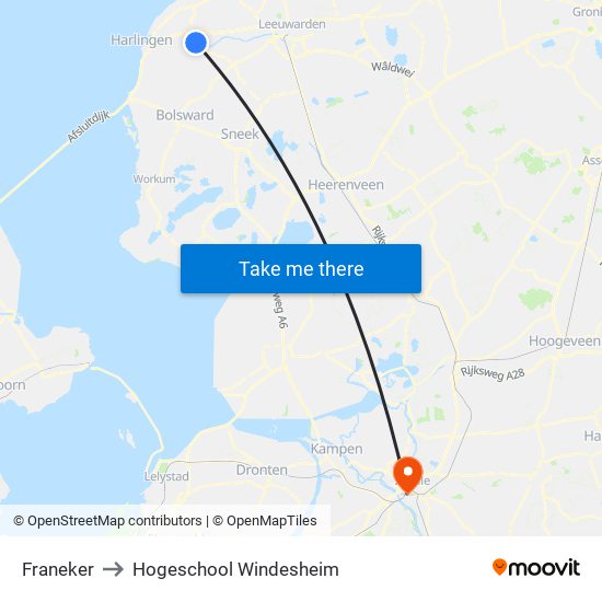 Franeker to Hogeschool Windesheim map