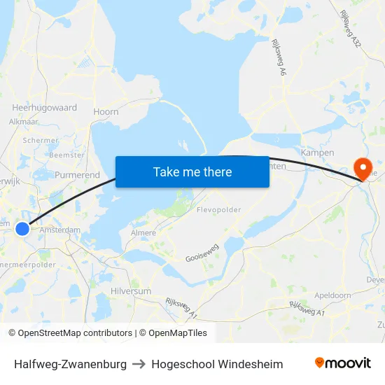 Halfweg-Zwanenburg to Hogeschool Windesheim map