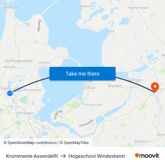 Krommenie-Assendelft to Hogeschool Windesheim map