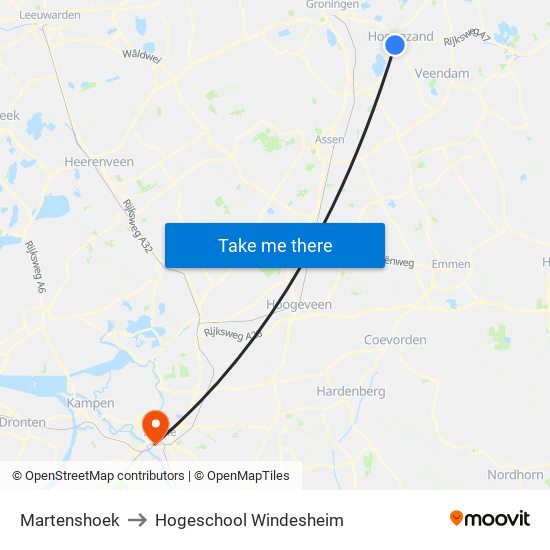 Martenshoek to Hogeschool Windesheim map