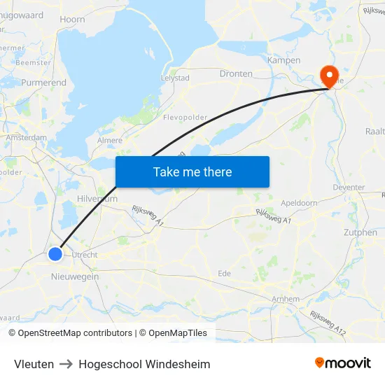 Vleuten to Hogeschool Windesheim map