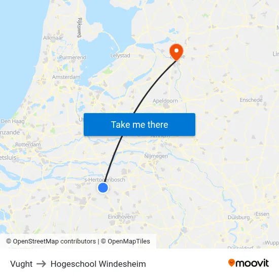 Vught to Hogeschool Windesheim map