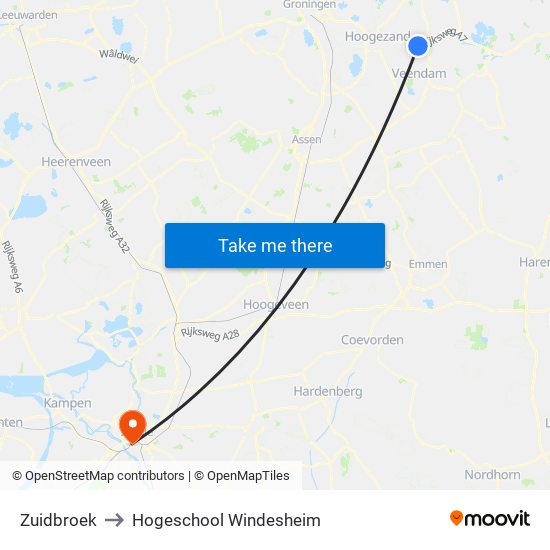 Zuidbroek to Hogeschool Windesheim map