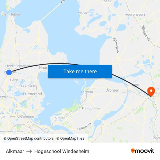 Alkmaar to Hogeschool Windesheim map