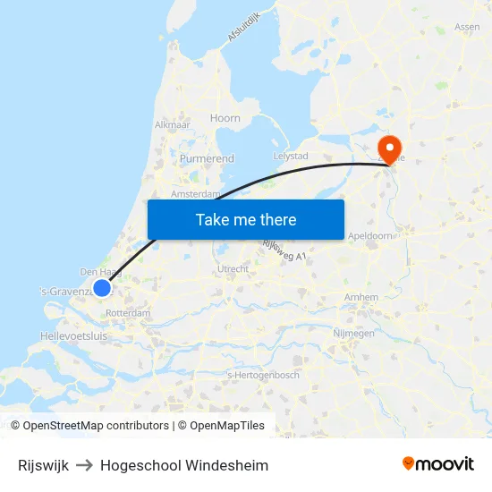 Rijswijk to Hogeschool Windesheim map