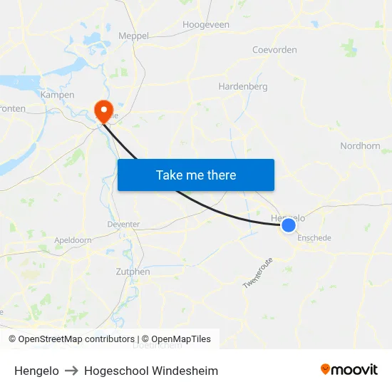 Hengelo to Hogeschool Windesheim map