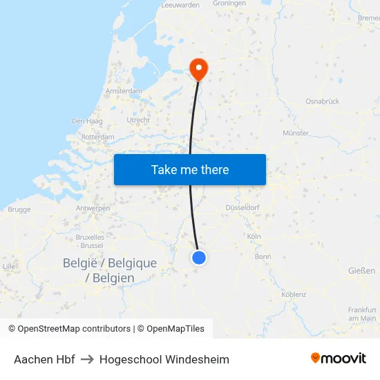 Aachen Hbf to Hogeschool Windesheim map